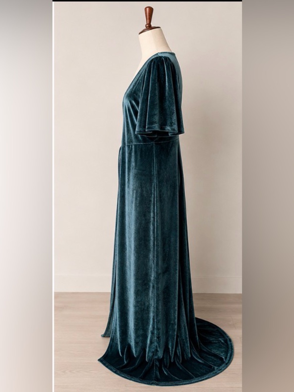 Baltic Born Teal Velvet Plunging Open Front Maxi Gown Dress Medium - Picture 2 of 9